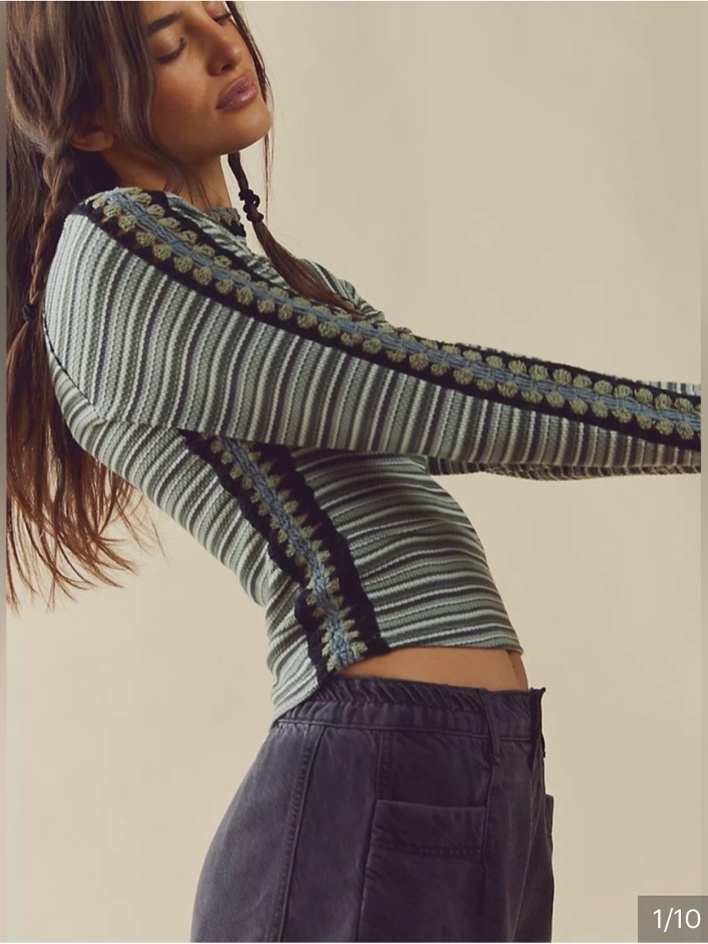 Free People Sunny Day Boho Crochet Long Sleeve Top